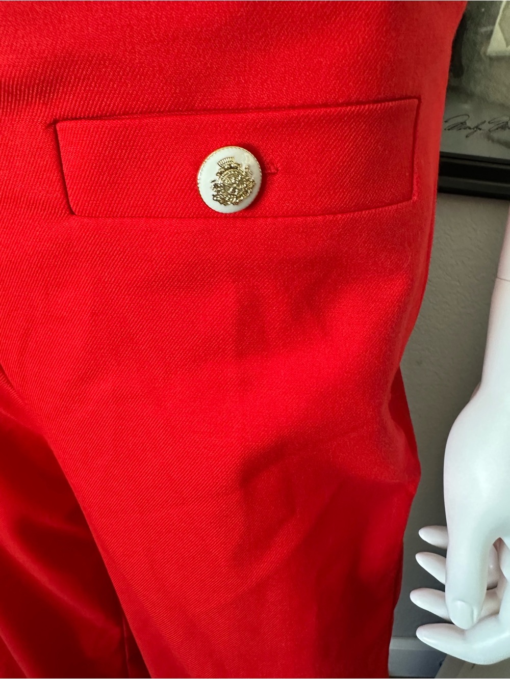 Ann Taylor Red Wide Leg Sailor Pants Gold Crest Buttons - Picture 8 of 9